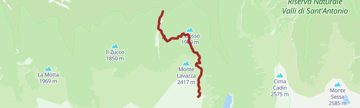 Route map: Malga Dosso (1856 m) - Torena Lakes (2073 m)